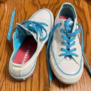 Converse White Sneakers with Blue Laces